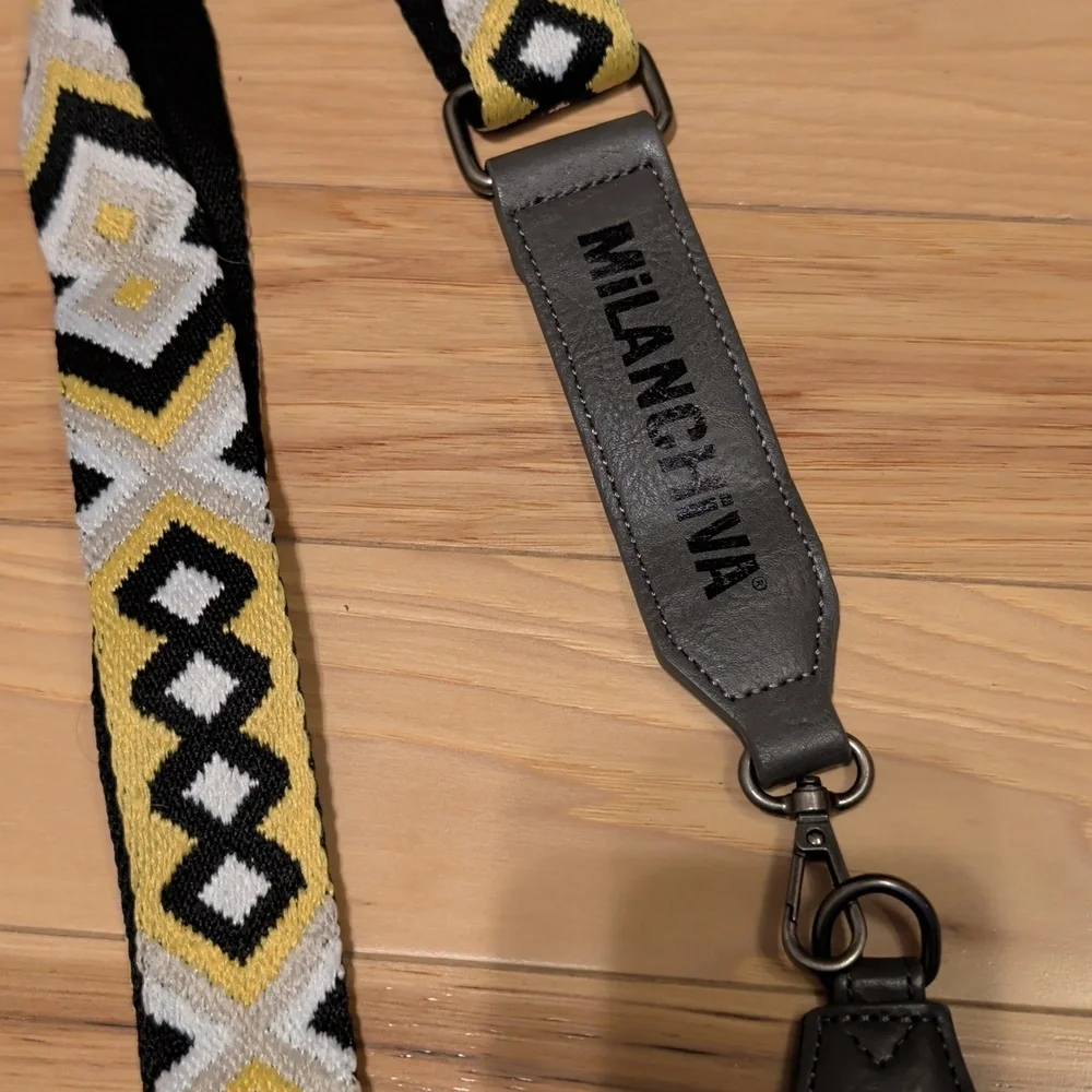 Gray Sling Bag with Yellow Patterned Strap - Lots Of Pockets